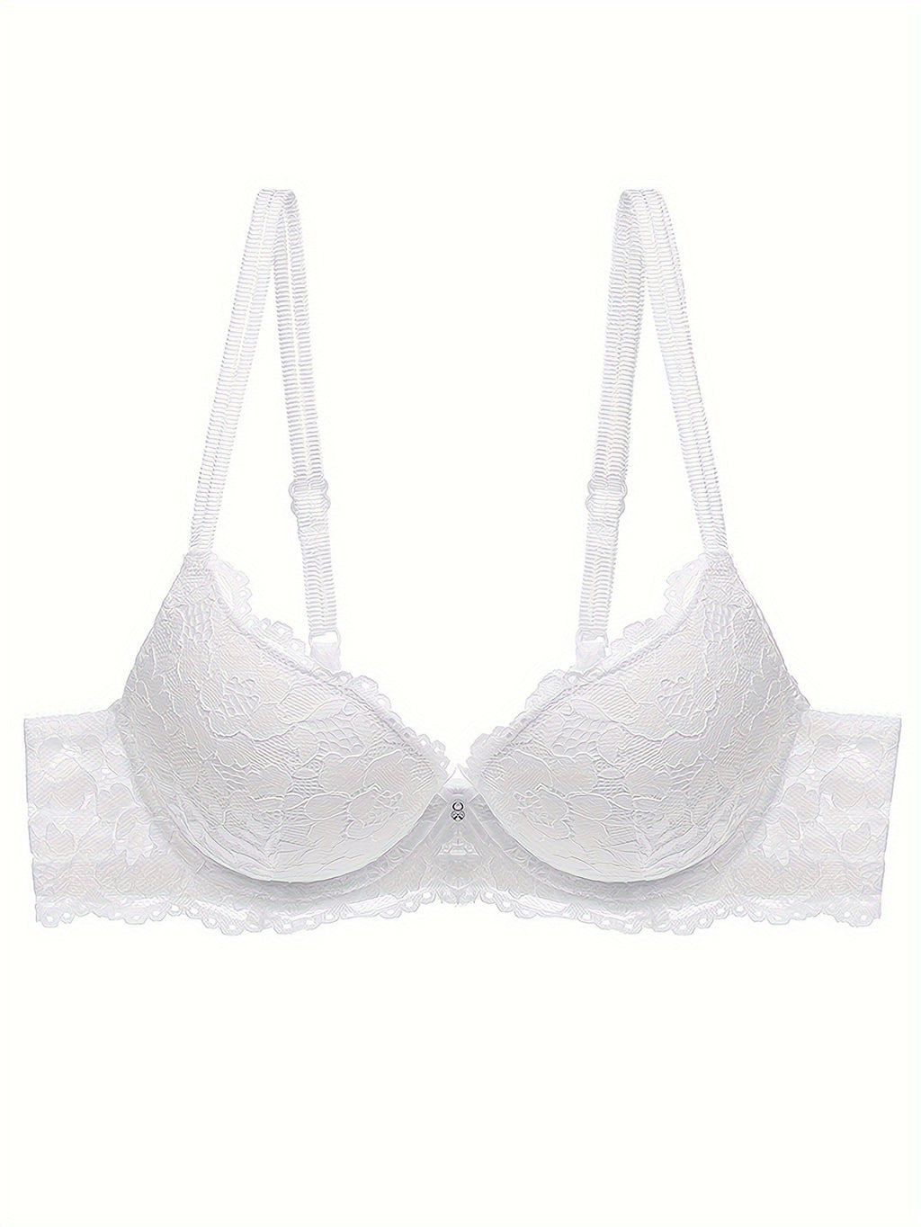 Lace Mesh Hollow Everyday Bra, Comfort & Mature Double Strap Thick Cup Push Up Intimates Bra, Women's Lingerie & Underwear