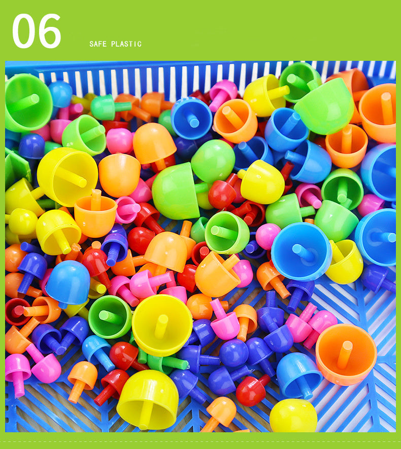 Diikamiiok 296pcs Plastic Mushroom Nail Building Blocks Puzzles Kids Educational Game Color Cognition Intellectual Educational Toys For Children Gifts Easter Gift Christmas, Halloween Gift