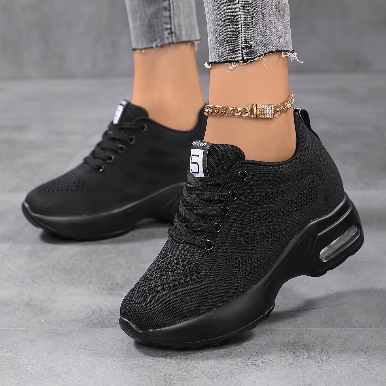 KOWAYI Women's Lightweight Breathable Mesh Low-Top Sneakers - Summer Casual Shoes with Cushioned Comfort, Black & White Accents for Walking, Errands & Casual Attire, Sporty Lifestyle Shoes | Modern Sneakers | Breathable Mesh