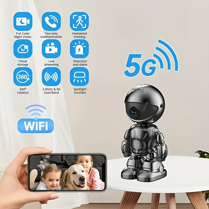 3MP HD Smart Robot Security Camera with 360° Night Vision, Two-Way Audio, Motion Detection & Wi-Fi - Indoor/Outdoor Wireless Pet & Home Surveillance System, 1296P HD Video, App-Controlled Robot Camera for Bedroom, Living Roo