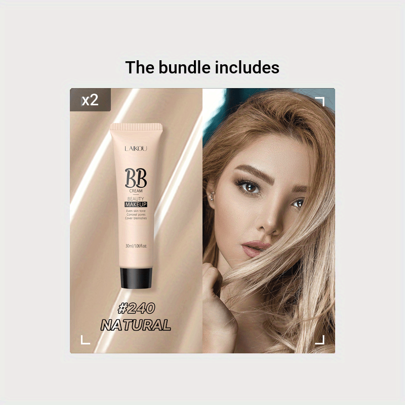 LAIKOU Waterproof BB Cream Full Coverage Concealer, Natural/Ivory/Tan 30ml, Long Lasting Foundation Make Up, Oil Control, Even Skin Tone, Hide Pores