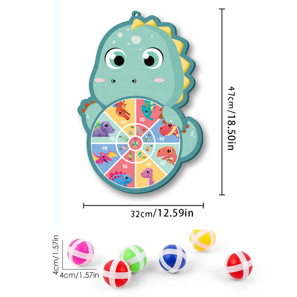 Set With 6 Sticky Balls And A Hook Sticky Ball Dart Target Board Cartoon Animal Target Game (Foxes, Elephants, Dinosaurs) Outdoor Sports Indoor Cloth Toys Educational Board Games