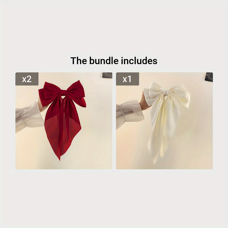 Korean Style Large Red Bow Hair Clip for Women - Long Ribbon Butterfly Hair Accessory with Secure Hold, Elegant Hairpin for Long Hair, Versatile for Casual & Formal Events, Hair Accessories, Formal Hairpiece, Sophisticated De
