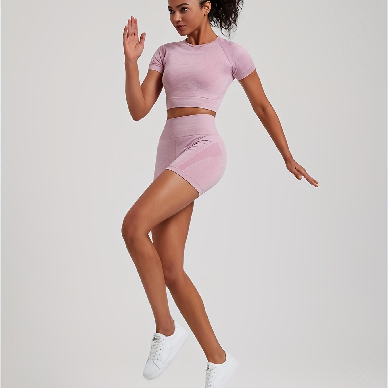 Women'S 2pcs Activewear Set - Seamless Knit Yoga Shorts & High-Waisted Fitness Shorts, Comfortable & Breathable for Gym Training, Spring/Summer/Fall