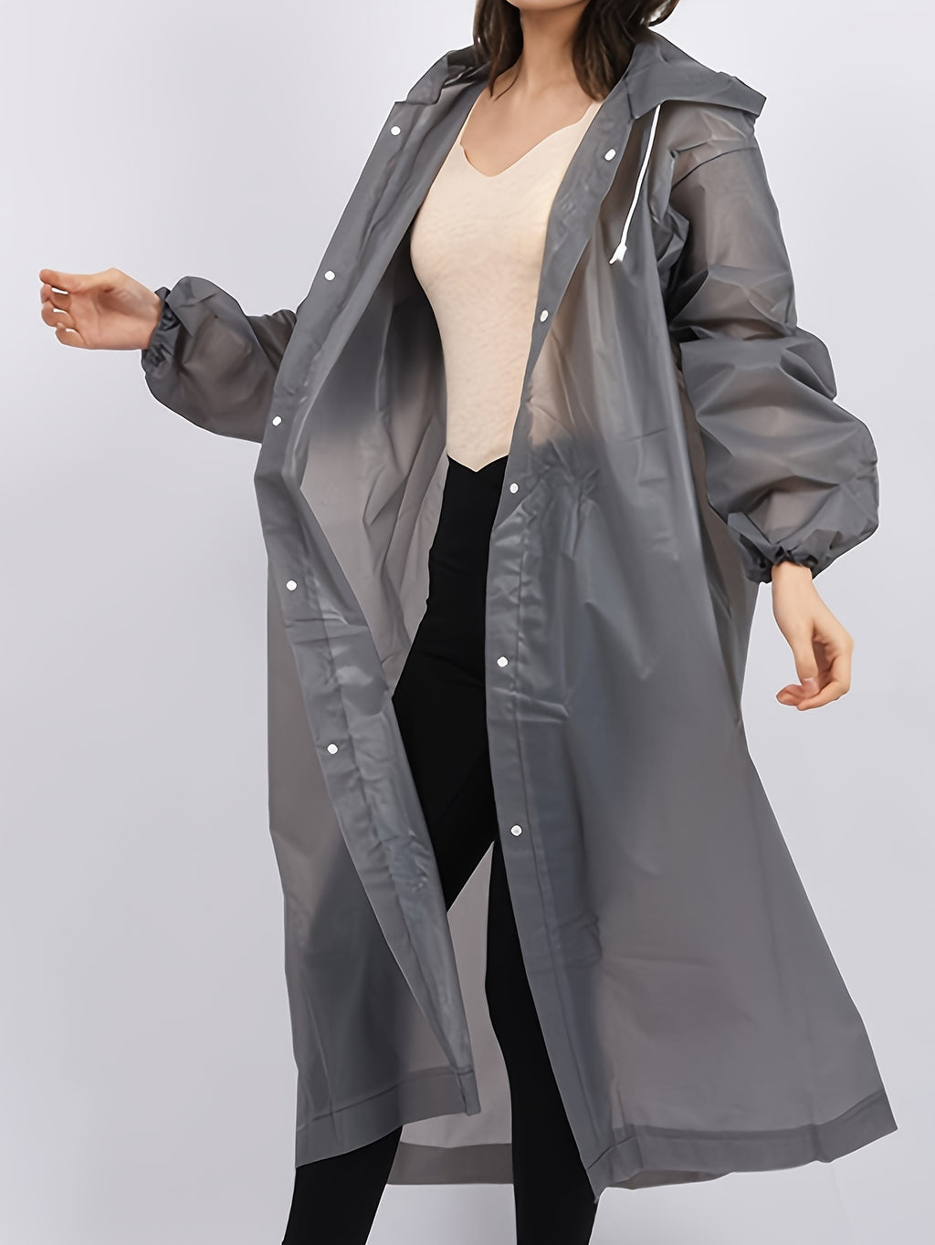Gray EVA Raincoat - Windproof, Waterproof, Full-Body Thickened Jacket for Travel, Cycling, Hiking - Portable, Elastic Cuffs, Buttoned Closure