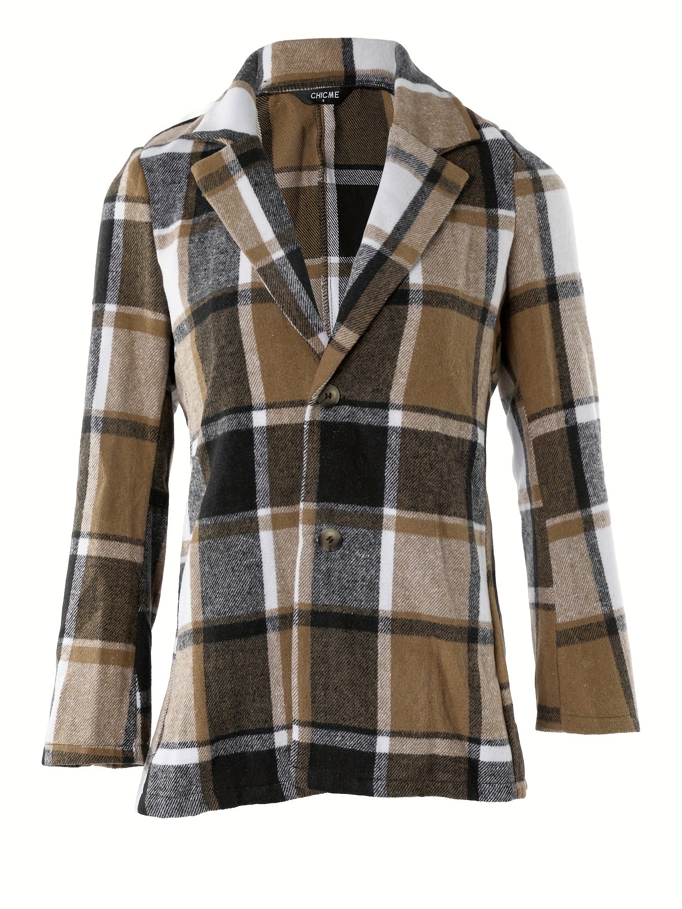 Plaid Button Down Long Sleeve Lapel Coat, Fashion Winter Blazer, Women's Clothing