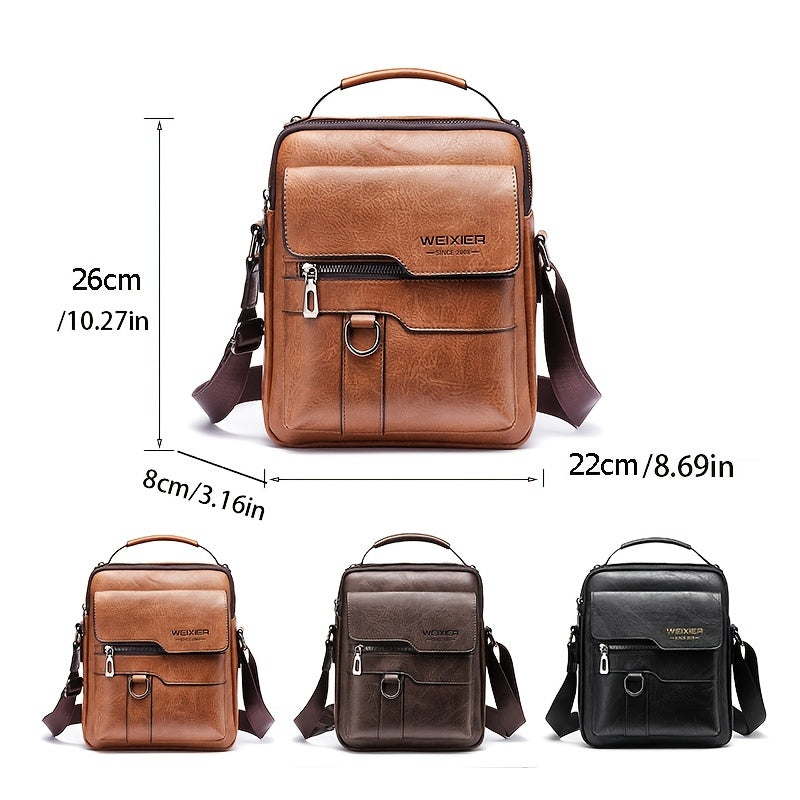 Men'S Vintage Crossbody Bag - Adjustable Strap, Multiple Compartments, Business Casual Shoulder Bag with "WEIXIER SINCE 51.0meter Branding, Black & Brown Options, Casual Crossbody | Vintage Crossbody | Adjustable Strap Bag