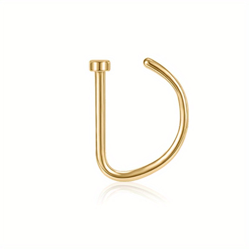 Trendy D-Shape Nose Clip - Fake Piercing Nose Ring for Women - Punk Style Body Jewelry with Comfortable Wear and Adjustable Design