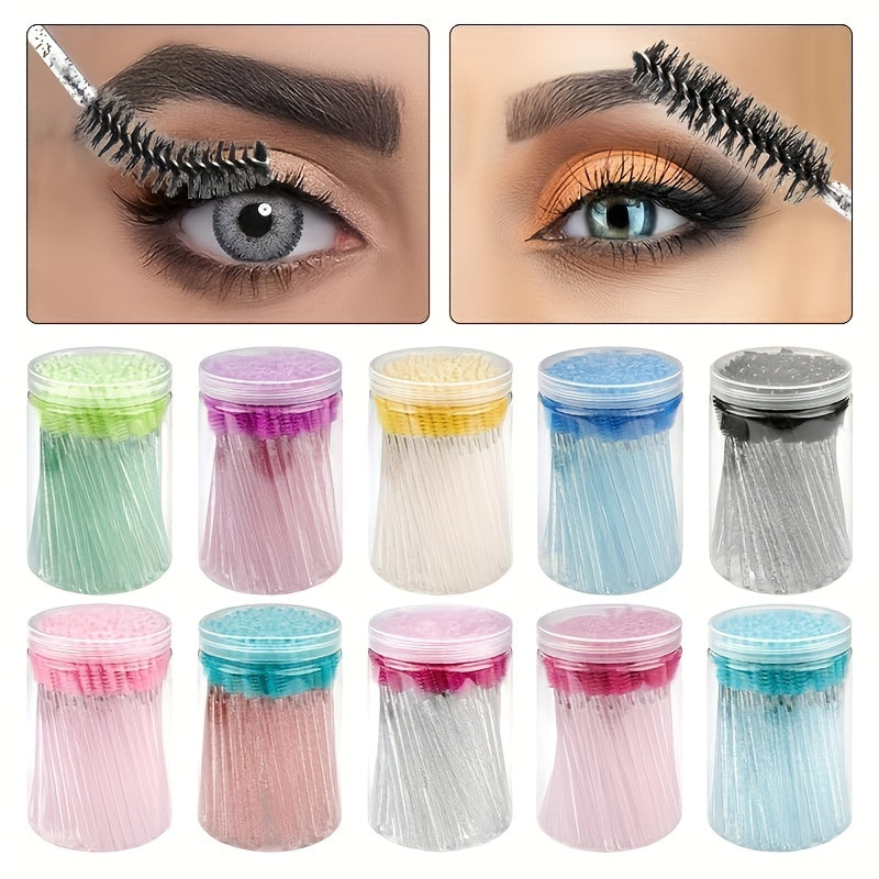 100pcs Eyelash Brushes with Container - Mascara Wands, Eyebrow Brush, and Eyelash Comb for Eyelash Extensions and Makeup Application