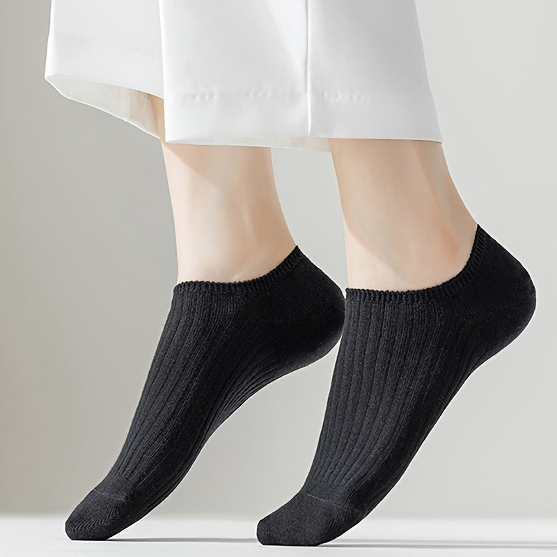 1/5 Pairs No Show Solid Socks, Simple & Breathable Unisex Boat Socks, Women's Stockings & Hosiery