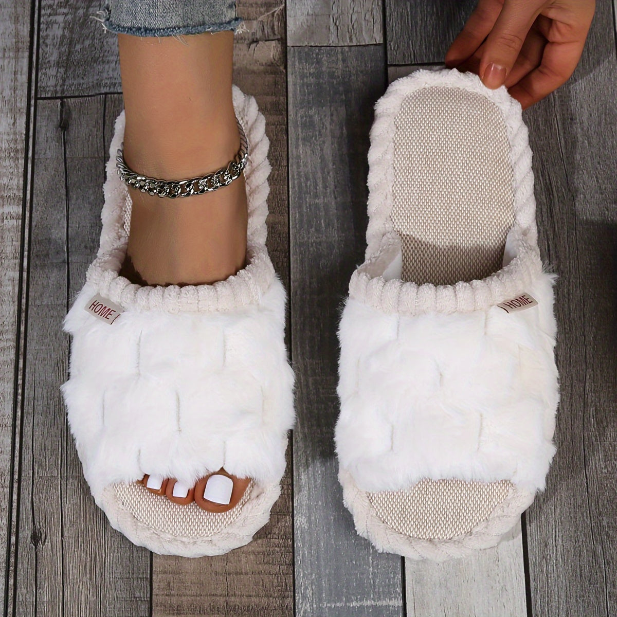 Colorblock Faux Fur Slippers, Casual Slip On Plush Lined Shoes, Comfortable Indoor Home Slippers