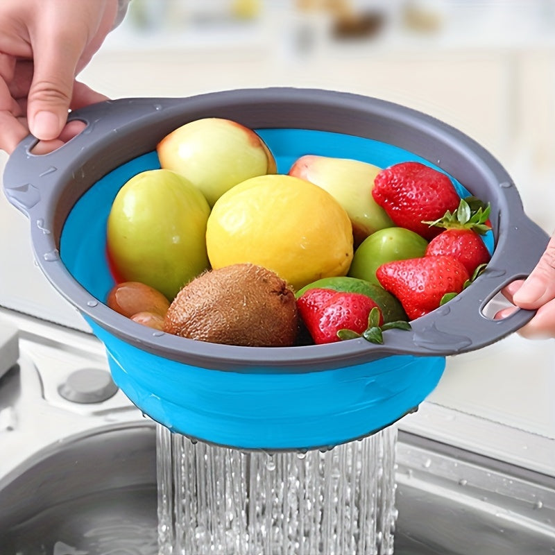 1/2 Set of Round Kitchen Draining Baskets, Foldable Funnel - Includes One Large And One Small, Perfect for Draining Pasta, Vegetables, And Fruits (Green, Red, Blue)