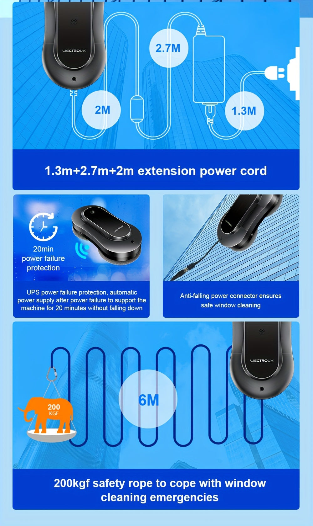 Robot Window Cleaner Liectroux YW810, 2-Way Water Spray, Ultra-thin, Robot Vacuum Cleaner For Windows, Home Electric Glass Washer & Wiper, Dry & Wet Mopping, AI Route, Brushless Motor, APP & Remote Control, Quadruple Security