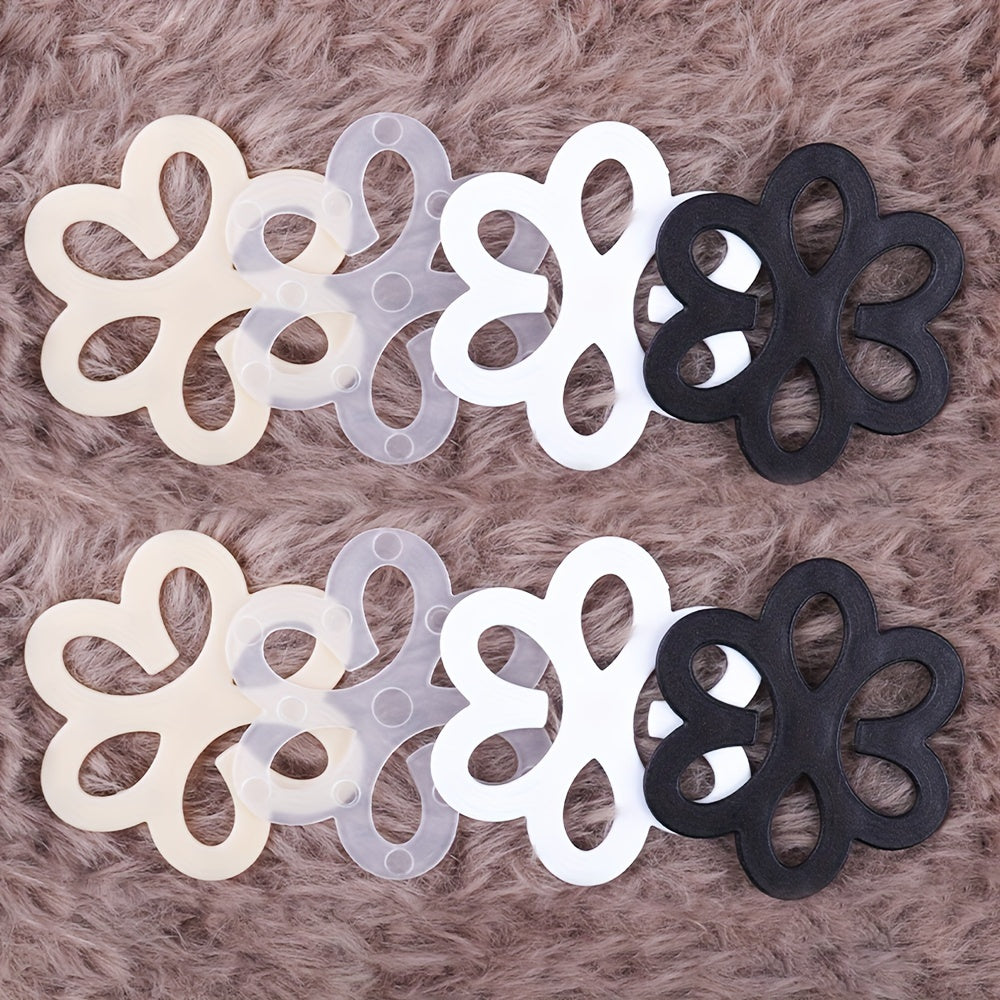 4pcs Invisible Bra Strap Clips - Flower-Shaped, Non-Slip Concealers in Beige, Black, White, Gray - Secure Cross-Back Shoulder Fasteners for Women's Lingerie, Lingerie Accessories | Decorative Bra Clips | Nylon Strap Clips