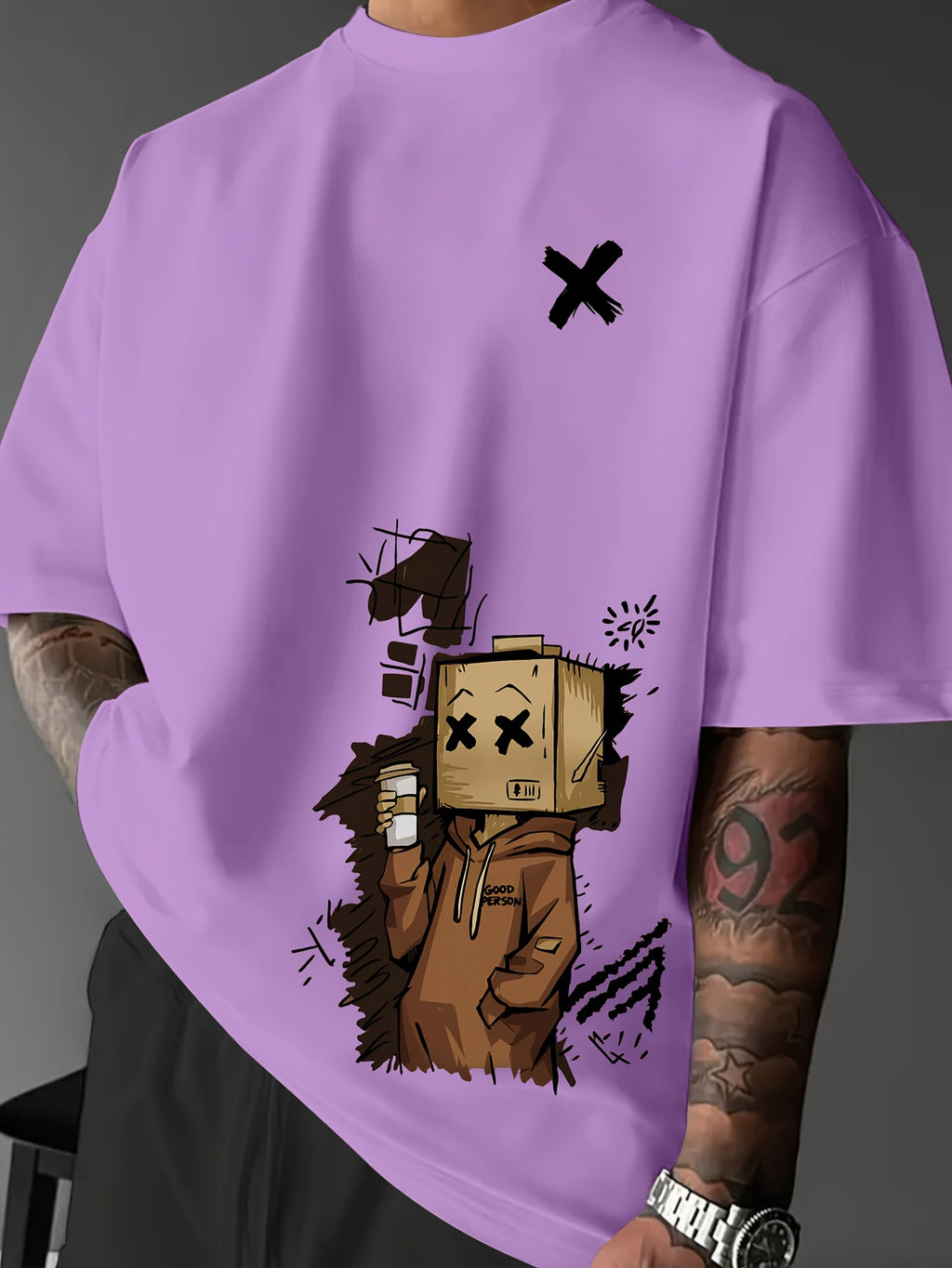 Men'S Summer Casual T-Shirt with Playful Robot & Cupcake Graphic - Red, Short Sleeve, Round Neck, Loose Fit, Geometric Pattern, Perfect for Streetwear or Casual Attire, Casual Summer Wear | Playful Graphic Tee | Comfortable F