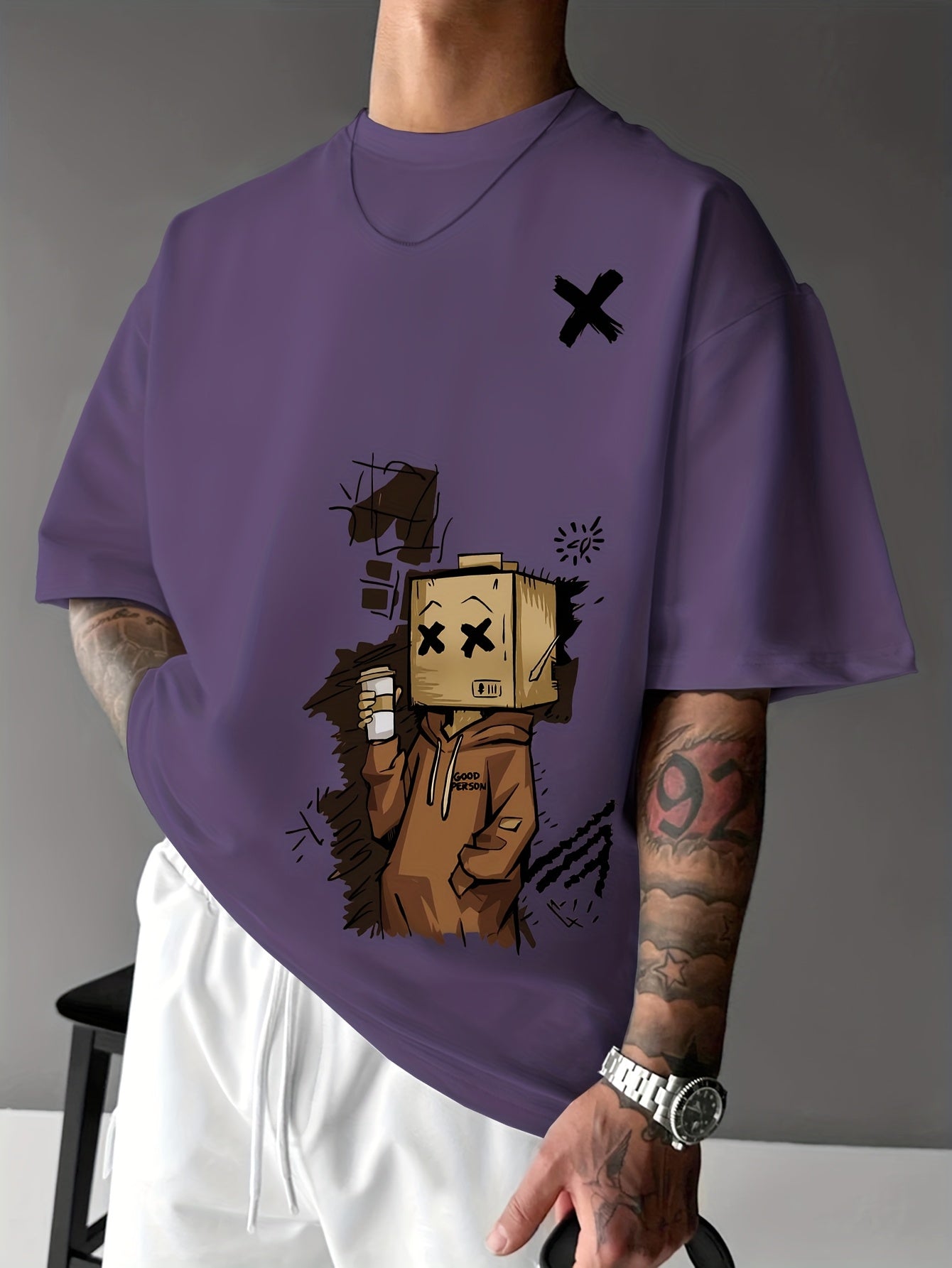 Men'S Summer Casual T-Shirt with Playful Robot & Cupcake Graphic - Red, Short Sleeve, Round Neck, Loose Fit, Geometric Pattern, Perfect for Streetwear or Casual Attire, Casual Summer Wear | Playful Graphic Tee | Comfortable F