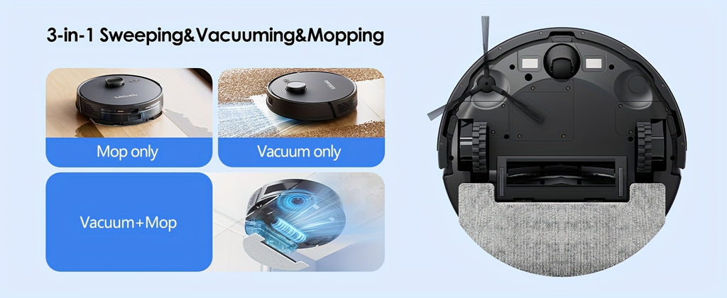 Lubluelu L15 Robot Vacuum And Mop Combo 5000Pa, Auto-Charging, 5 Maps, 30 No-go Zones, WiFi/App, 3 In 1 Robot Vacuum Cleaner For Pet Hair Carpet Hard Floor