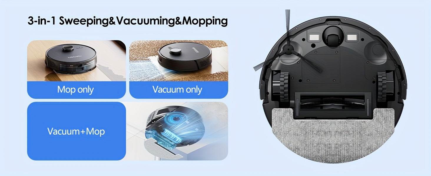 Lubluelu L15 Robot Vacuum And Mop Combo 5000Pa, Auto-Charging, 5 Maps, 30 No-go Zones, WiFi/App, 3 In 1 Robot Vacuum Cleaner For Pet Hair Carpet Hard Floor