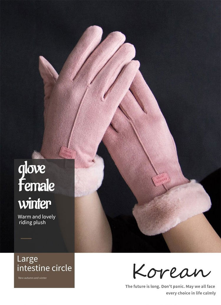 [Women's Winter Gloves] Cozy Touchscreen-Compatible Winter Gloves for Women - Plush, Thickened Five-Finger Design for Warmth and Comfort During Outdoor Activities, Students, Riding