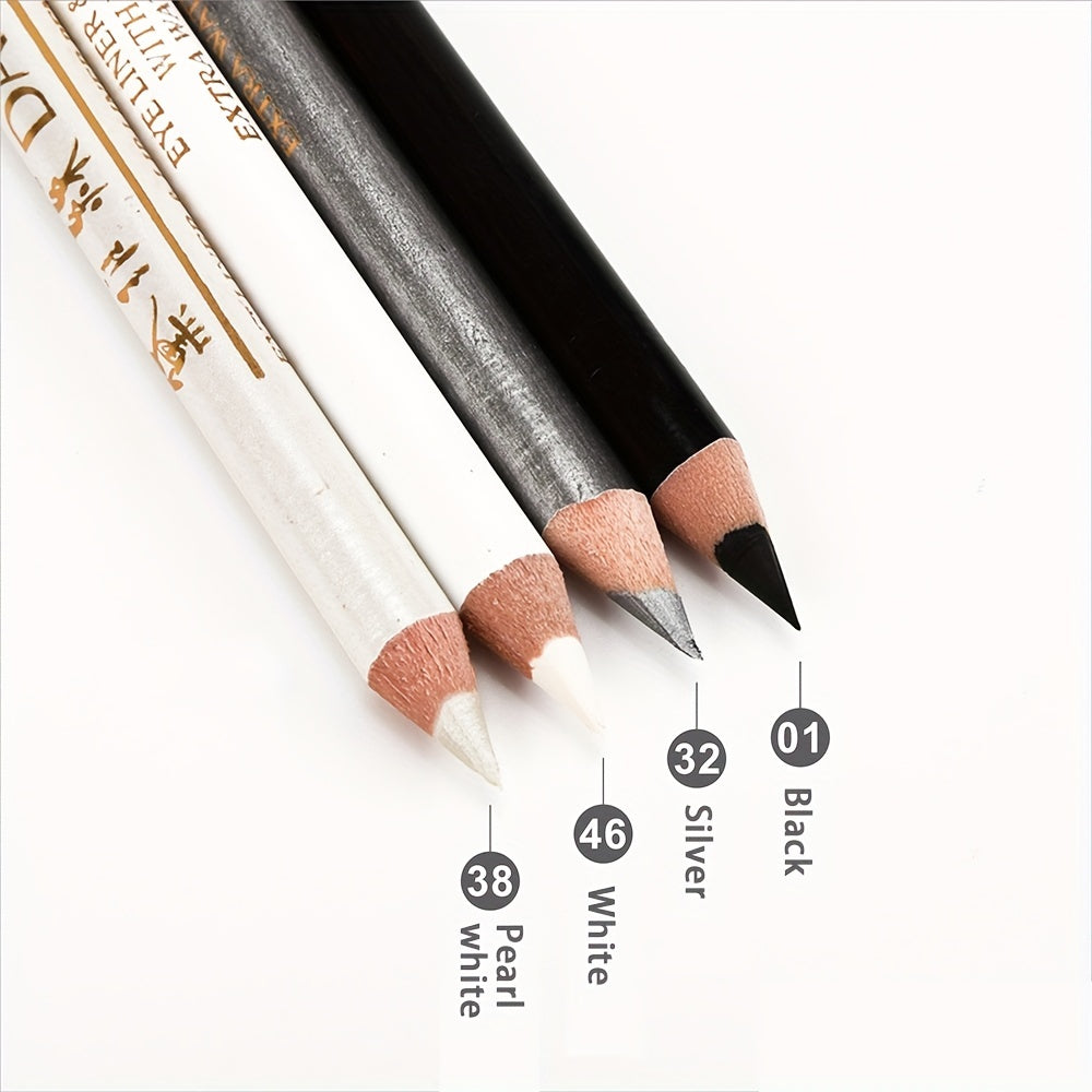 Wooden Makeup Pen With Pencil Sharpener Black Pearlescent White Multi-color Lip Liner Eyeliner Lying Silkworm Eyebrow Pencil Multi-purpose Makeup Tool Valentine's Day Gifts