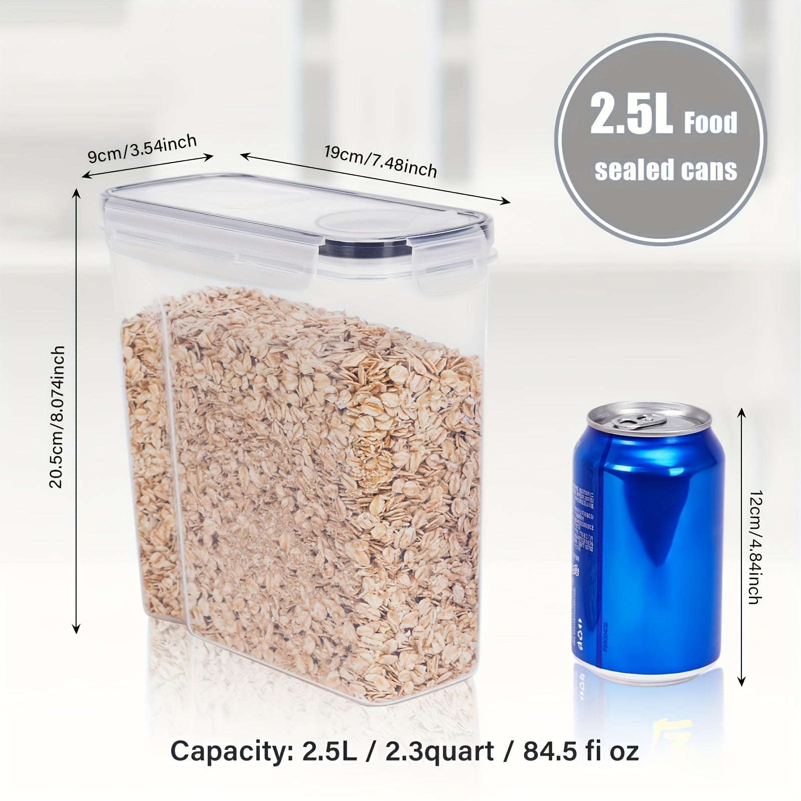 Set of 2/4 Cereal Storage Containers, Made from Bpa-Free Plastic, Designed to Be Airtight for Storing Food. Each Container Holds 2.5 Liters (88 Ounces) And Is Suitable for Cereals, Snacks, And Sugar. This 4pcs Set Includes Ce