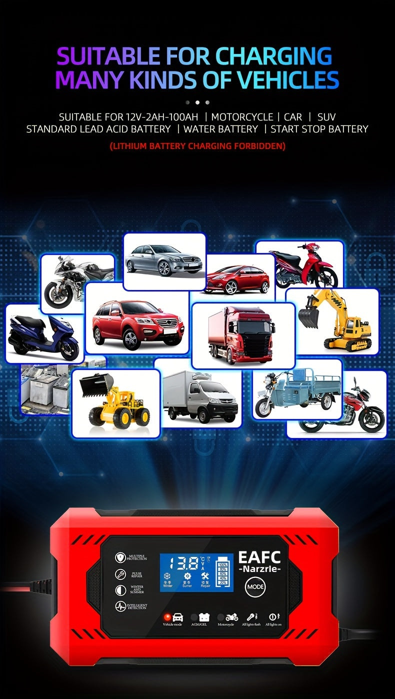 Car Battery Charger, 12V 6A Smart Battery Trickle Charger Auto 12V 24V Battery Maintainer for Car Truck Motorcycle Lawn Mower Marine Lead Acid Battery, Vehicle Battery Maintenance, Automotive Battery Care, Compact Charger, Po