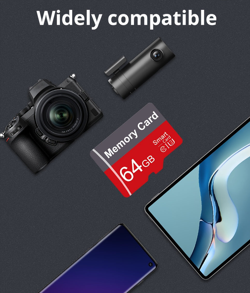 [High Speed Memory Card] High Speed 1pc Memory Card 64GB 32GB 16GB With Adapter | Flash TF Card 8GB 4GB 2GB 1GB, A1 C10 Memory TF Card For Tablet/Camera/Mobile Phone/Laptop/PC/Car Audio/Game Console/Audio - Store Your Files S