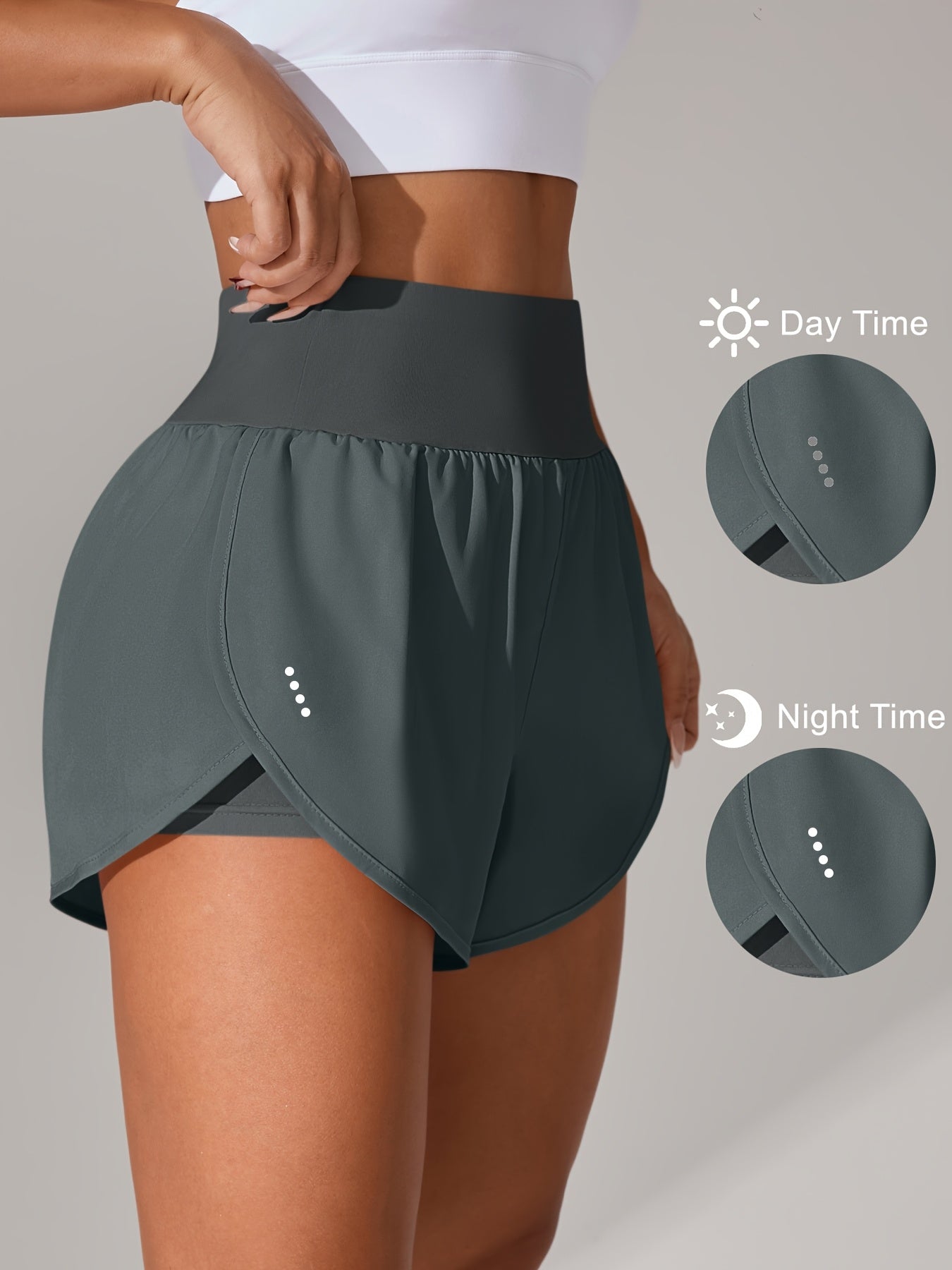 [Yoga Activewear] Women's Light Blue Yoga Shorts - Casual & Loose-Fit, High-Waisted with Ruffle Detail, Stretchy Polyester-Elastane Blend, Machine Washable, Perfect for Spring/Summer/Fall