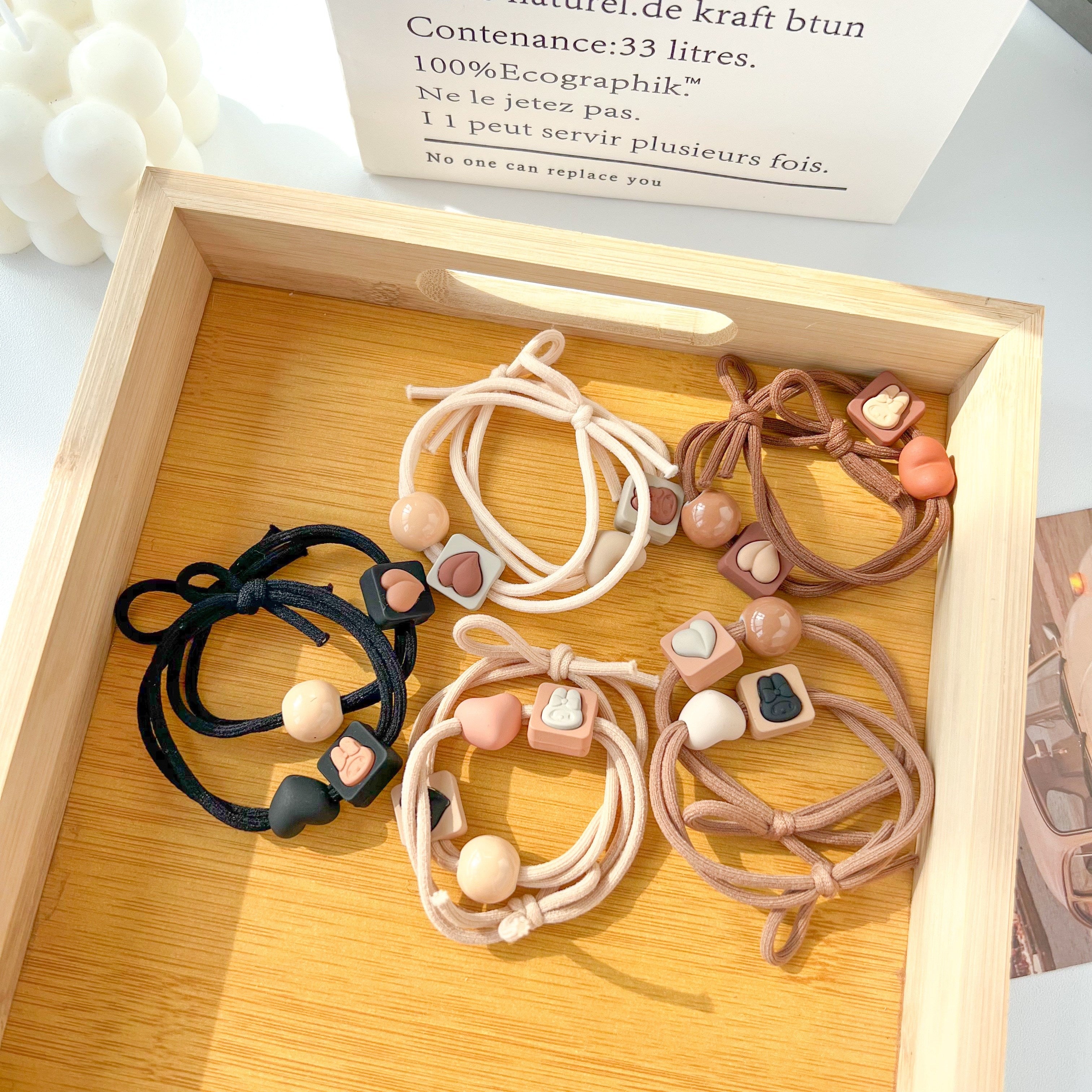 5/10/20pcs New Coffee Color Love Pendent Hair Tie, Girl Cute Bowknot Hair Tie Elastic Rubber Hair Bands Hair Accessories for Women, Ideal choice for Gifts