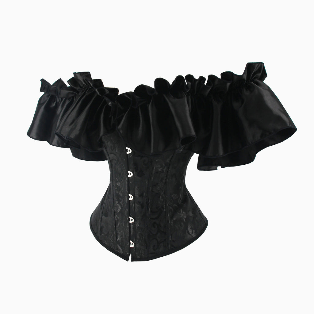 Black Flounce Sleeve Corset Tops, Lace Up Bustier Shapewear Top, Women's Lingerie & Shapewear
