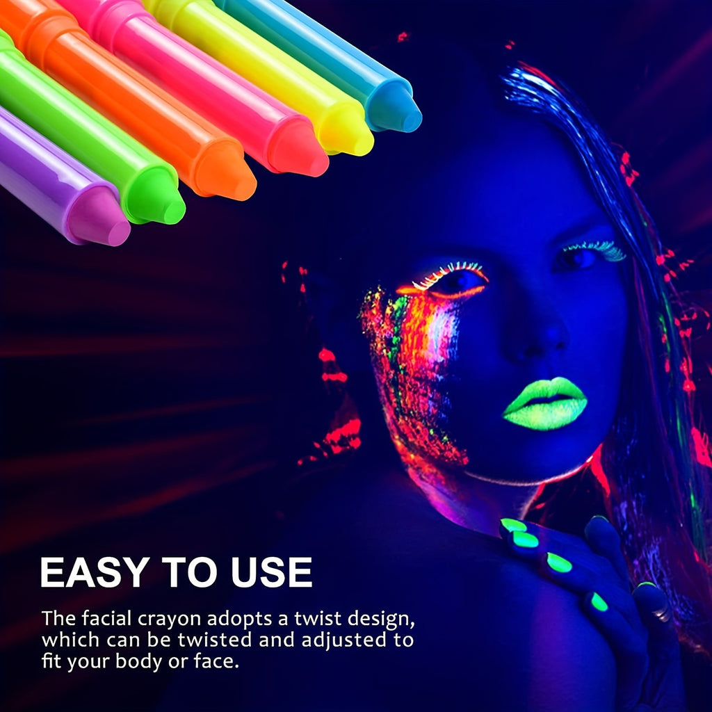 12 Pcs Glow In The Dark Body Face Paint Neon Glow In The Black Light UV Fluorescent Crayons Paint Sticks Makeup Kit For Adults Halloween Makeup Masquerade Mardi Gras Blacklight Birthday Party For Music Festival