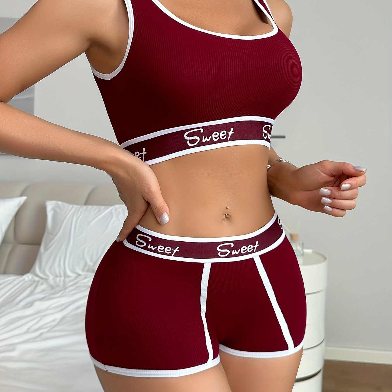 Breathable Solid Sport Bra & Panty, Push Up Bra & Panties Lingerie Set, Women's Lingerie & Underwear