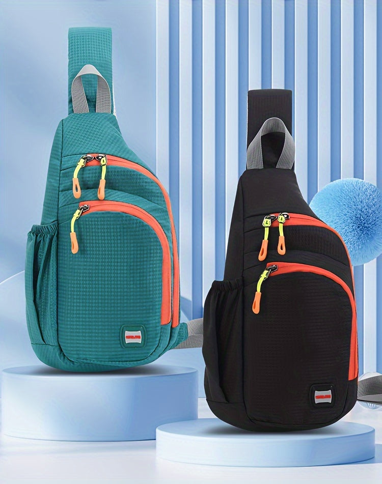 Waterproof Nylon Fanny Pack, Trendy Zipper Sling Bag With Side Pocket For Outdoor Sports