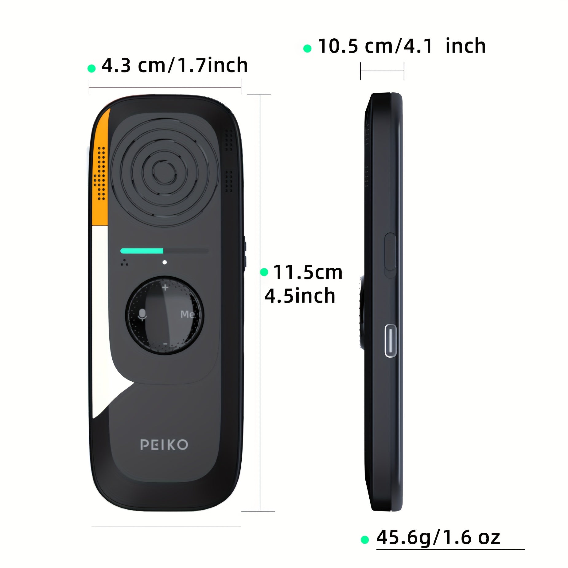 PEIKO Portable Two-Way Language Translator Device with Headphones - Instant Online Voice Translation, 75 Languages, High Accuracy, Type-C Charging, Compact Design for Travel, Business, Learning, Travel Translation Tool, Sleek