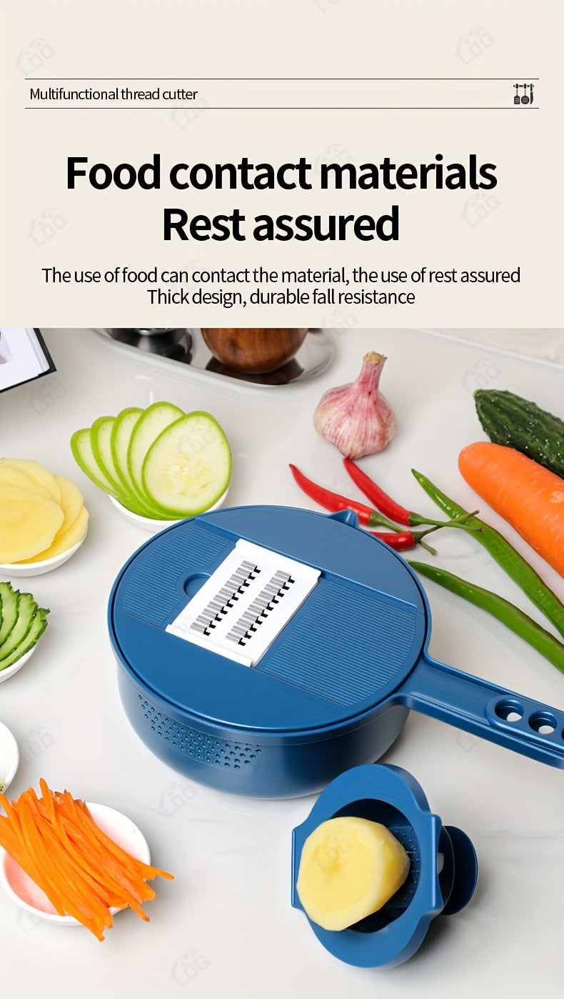 LDQ 12-in-1 Manual Vegetable Chopper & Food Processor - Heavy-Duty BPA-Free Multi-Functional Slicer/Shredder/Grater with Lock, Lever & Container for Carrots, Potatoes, Onions, Cucumbers, Radishes - Compact Kitchen