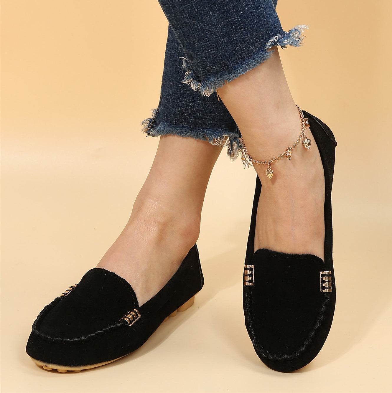 Women's Flat Slip On Loafers, Black Comfortable Non-slip Moccasins Shoes, Casual Walking Shoes