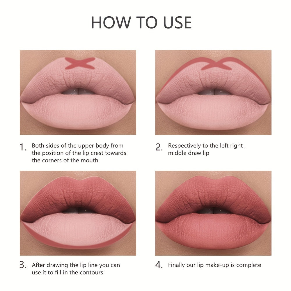 12-color Waterproof Matte Lip Liner, Long-lasting, Non-fading, Non-stick Cup, Not Easy To Take Off Makeup, Valentine's Day Gifts