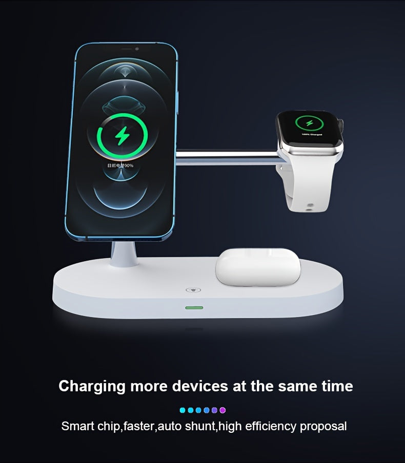 Magnetic 5 In 1 Wireless Charger Stand 3 Devices At The Same Time, 15W Qi Fast Charging Dock Station Holder 3 Adjustable Light Compatible With IPhone 14/13/12 Pro Max Mini, IWatch SE/6/5/4/3/2, AirPods 3/2/Pro