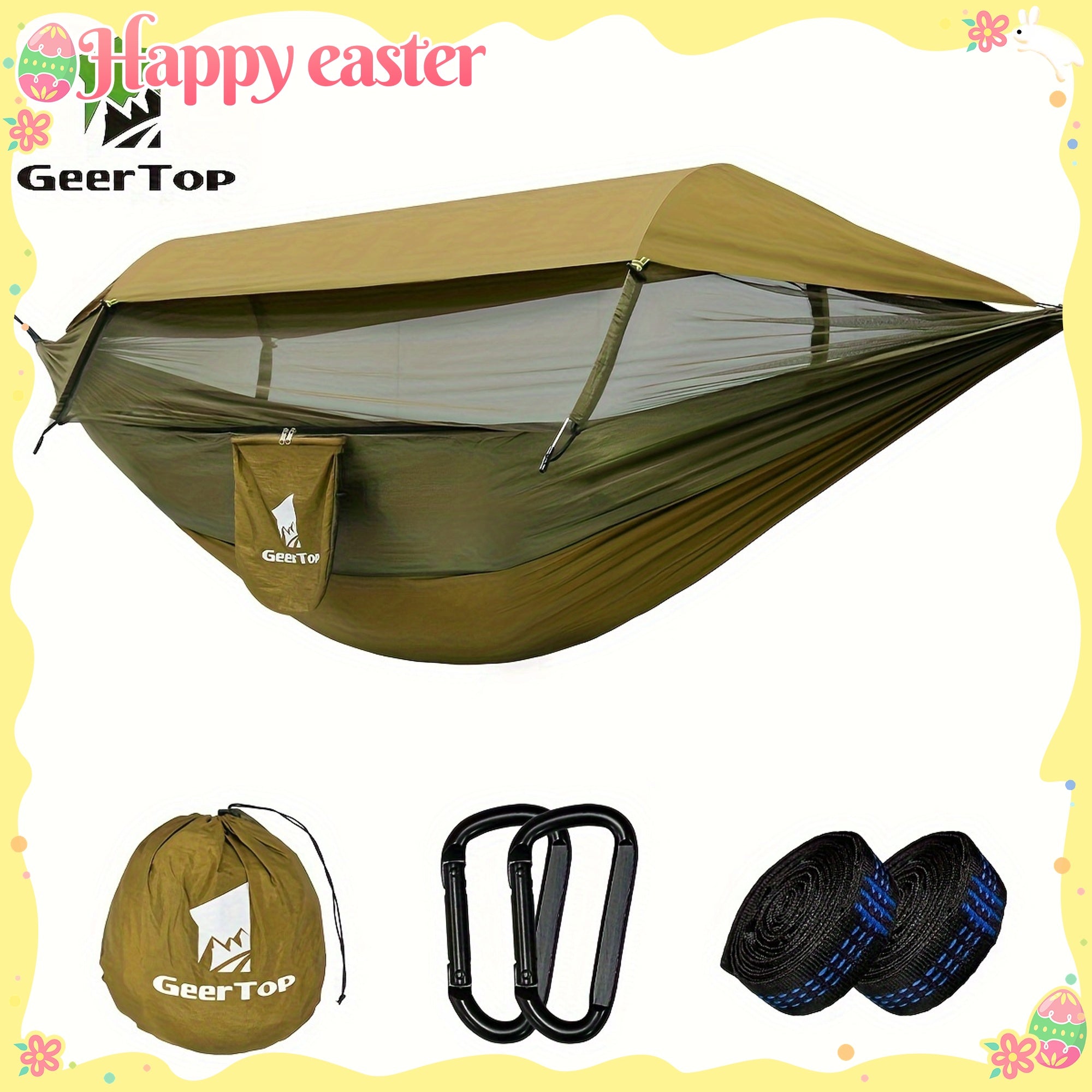 GEERTOP 3in 1 Outdoor Hammock with Mosquito Net Sun Shelter Rainfly, Double Sleep Rest Camping Hammock for Backpacking Travel Garden Park