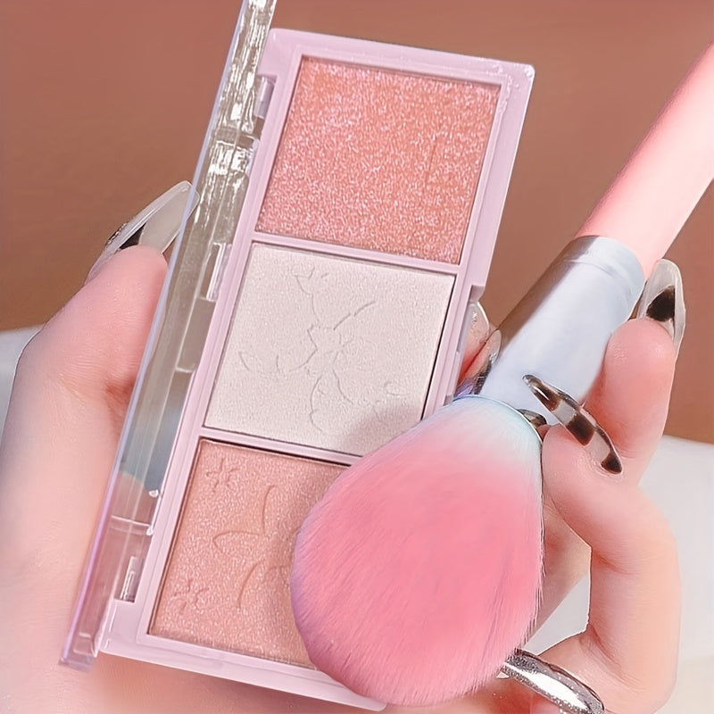 3-in-1 Triple Color Blush Palette - Natural Nude Makeup for Daily Use - Lightweight, Pearlescent, Rouge Contour, Multi-Tonal, Long-Lasting, Easy to Apply Blush for Women