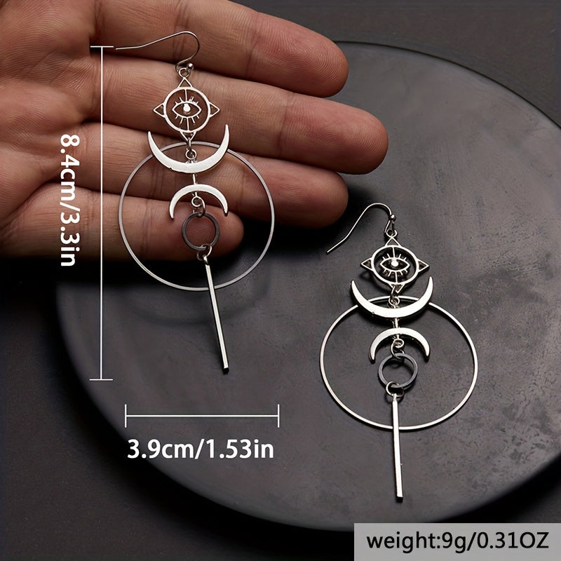 Vintage Moon Evil Eye Hook Drop Earrings Exaggerated Personality Punk Earrings For Women   Gift 1Pair