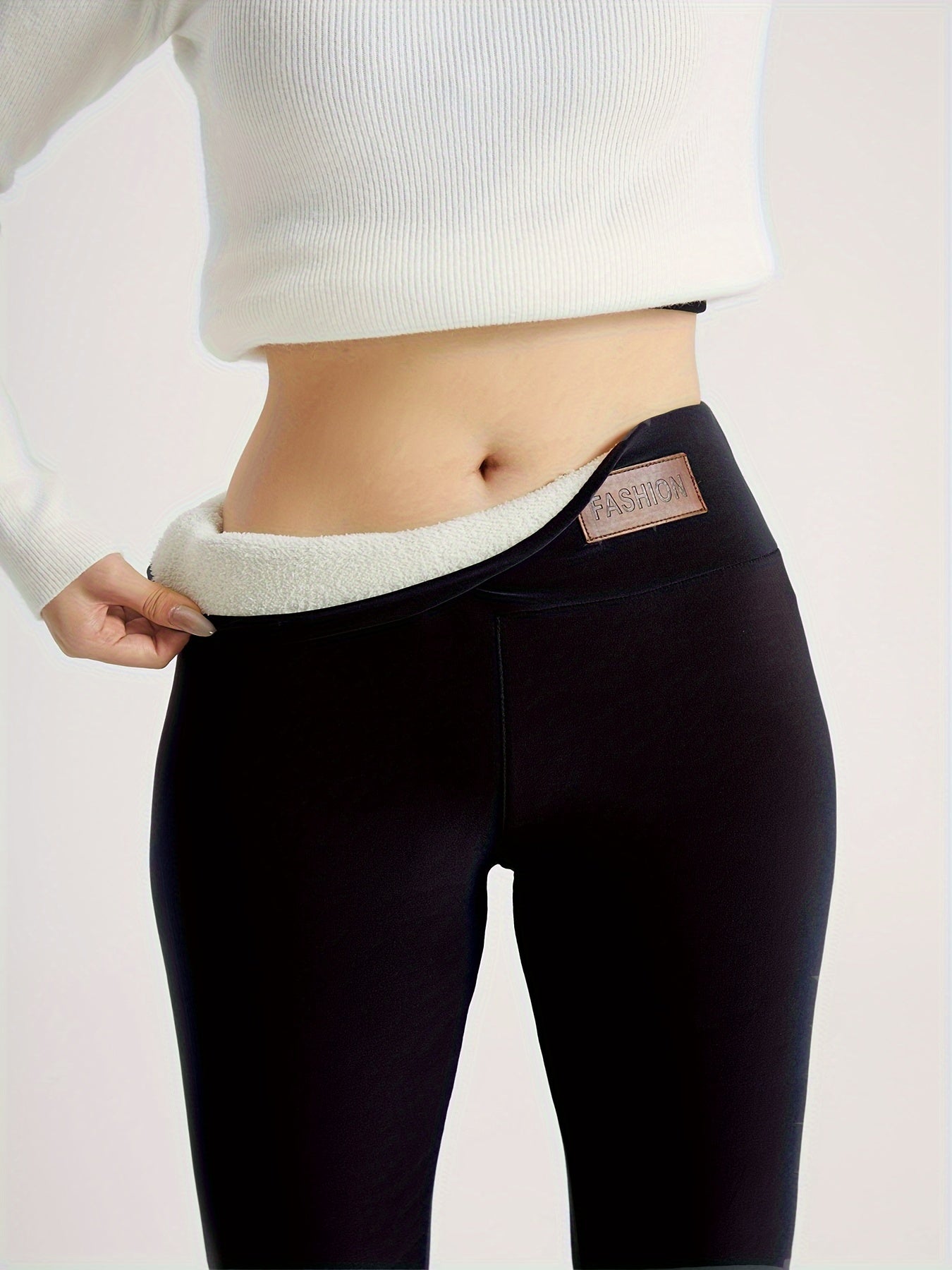 Women'S High-Waisted Leggings - Winter Warmth, Stretchy & Comfortable, Solid Color with Contrast Waistband, Polyester, Full-Length, Perfect for Fitness & Casual Wear, Winter Leggings | Highwaisted Leggings | Polyester Legging