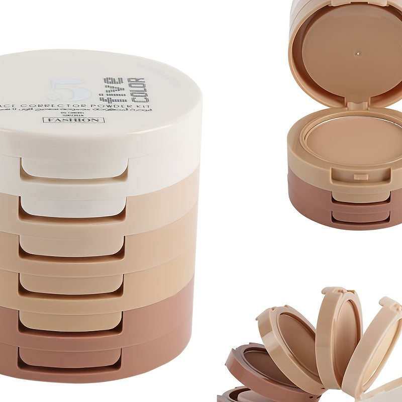 Concealer And Contour Powder with Five Colors in Five Layers, Brightens Skin Tone, Controls Oil, And Sets Makeup.