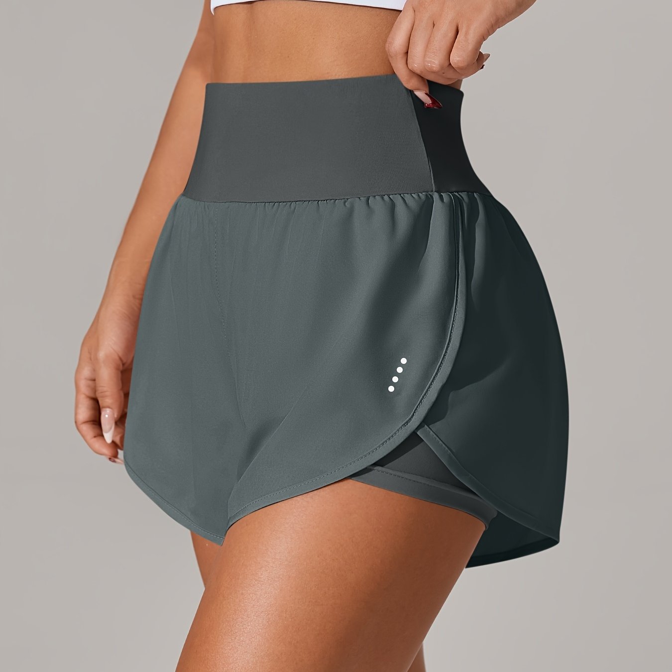 [Yoga Activewear] Women's Light Blue Yoga Shorts - Casual & Loose-Fit, High-Waisted with Ruffle Detail, Stretchy Polyester-Elastane Blend, Machine Washable, Perfect for Spring/Summer/Fall