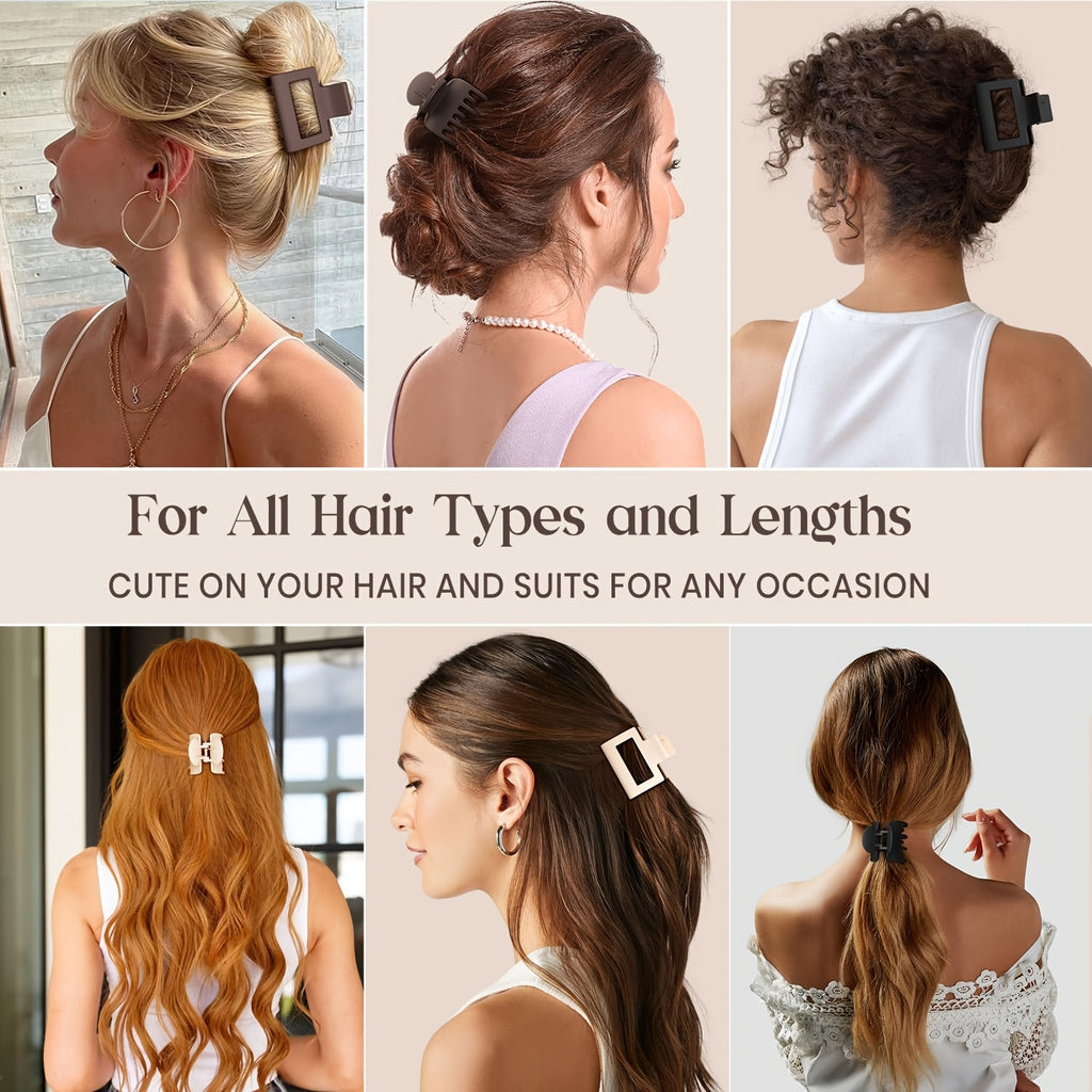 4pcs/8pcs Medium Claw Hair Clips for Women, Matte 1.6 Inch Rectangle Double Row Teeth Hair Claw Clips for Thin/Medium Fine Hair, Non Slip Jaw Clips, Formal Hairstyles, Wedding Hair Clips, Matte Finish, Smooth Grip, Durable Cl