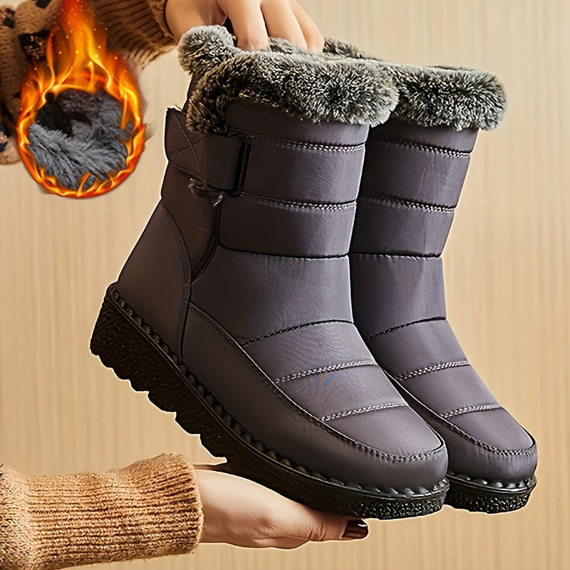 Faux Fur Waterproof Anti-slip Winter Boots, Warm Plush Inner Thick Sole Ankle Boots, Women's Snow Boots