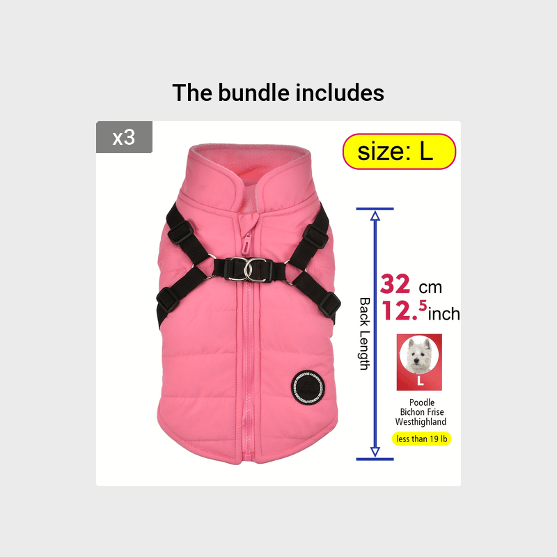 Warm Padded Dog Vest with Harness for Small and Medium Dogs - Red Coat for Extra Comfort and Security Christmas Gift