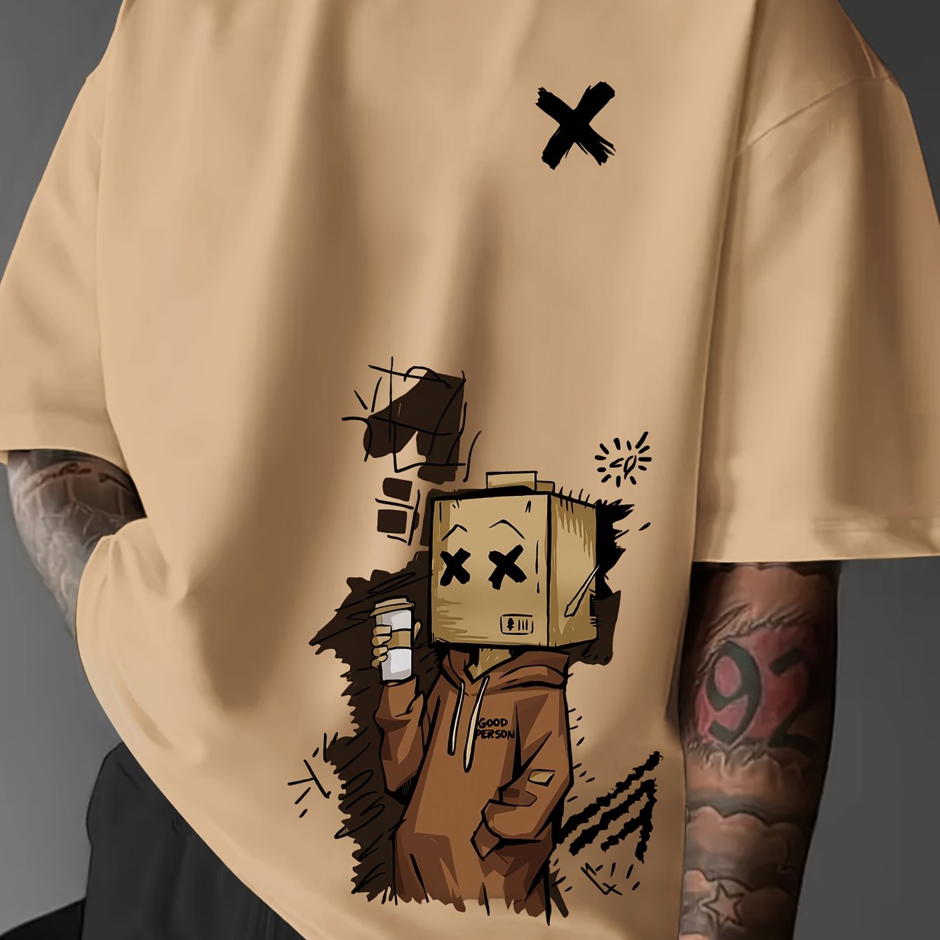 Men'S Summer Casual T-Shirt with Playful Robot & Cupcake Graphic - Red, Short Sleeve, Round Neck, Loose Fit, Geometric Pattern, Perfect for Streetwear or Casual Attire, Casual Summer Wear | Playful Graphic Tee | Comfortable F