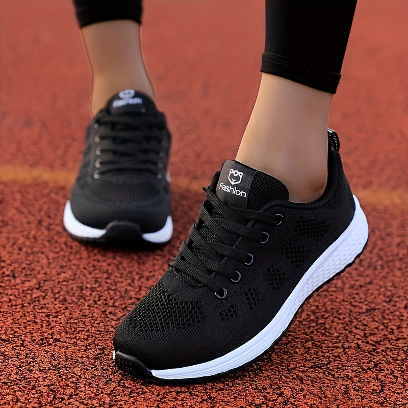 Women's Lightweight Mesh Athletic Sneakers - Breathable, Lace-Up Running Shoes with EVA Sole, Fashionable Black Casual Walking Footwear