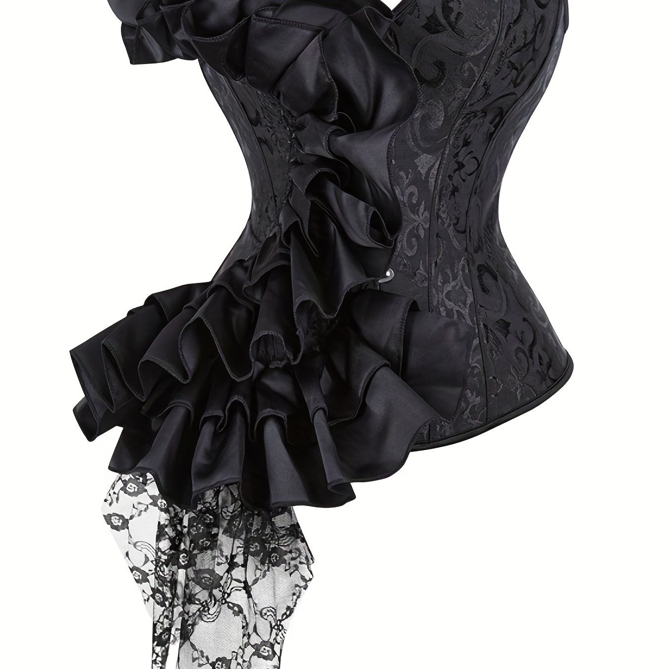 Ruffle Strapless Corset Bustier, Tummy Control Lace Up Jacquard Body Shaper, Women's Lingerie & Shapewear